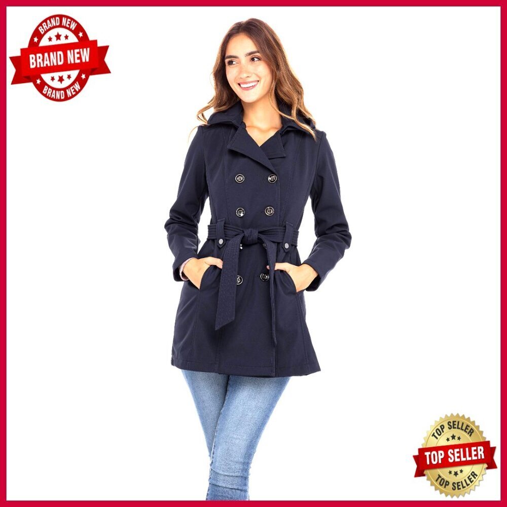 Soft Shell Trench Coat with Detachable Hood, Water Resistant, Classic Fit